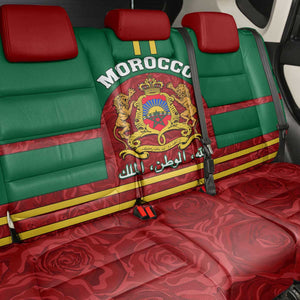 Morocco Proclamation Day Back Car Seat Cover with Marruecos Coat of Arms and Roses Pattern