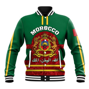 Morocco Proclamation Day Baseball Jacket with Marruecos Coat of Arms and Roses Pattern LT01