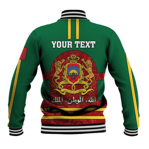 Morocco Proclamation Day Baseball Jacket with Marruecos Coat of Arms and Roses Pattern LT01