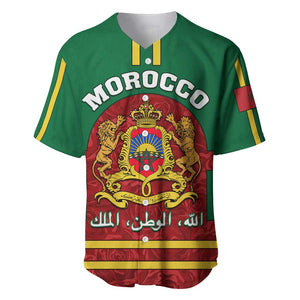 Morocco Proclamation Day Baseball Jersey with Marruecos Coat of Arms and Roses Pattern