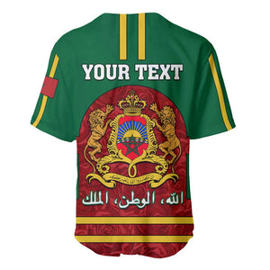 Morocco Proclamation Day Baseball Jersey with Marruecos Coat of Arms and Roses Pattern