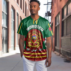 Morocco Proclamation Day Baseball Jersey with Marruecos Coat of Arms and Roses Pattern