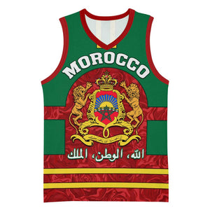 Morocco Proclamation Day Basketball Jersey with Marruecos Coat of Arms and Roses Pattern LT01