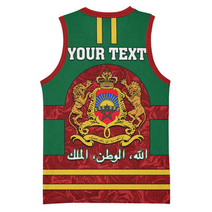 Morocco Proclamation Day Basketball Jersey with Marruecos Coat of Arms and Roses Pattern LT01