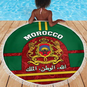 Morocco Proclamation Day Beach Blanket with Marruecos Coat of Arms and Roses Pattern