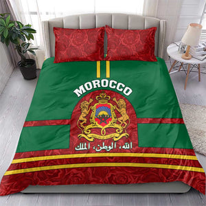 Morocco Proclamation Day Bedding Set with Marruecos Coat of Arms and Roses Pattern