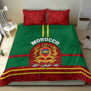 Morocco Proclamation Day Bedding Set with Marruecos Coat of Arms and Roses Pattern