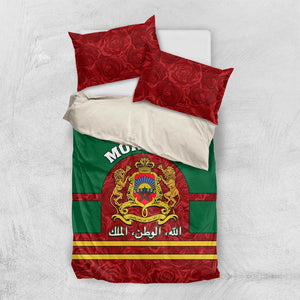 Morocco Proclamation Day Bedding Set with Marruecos Coat of Arms and Roses Pattern