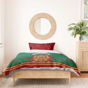 Morocco Proclamation Day Bedding Set with Marruecos Coat of Arms and Roses Pattern