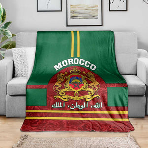 Morocco Proclamation Day Blanket with Marruecos Coat of Arms and Roses Pattern