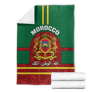 Morocco Proclamation Day Blanket with Marruecos Coat of Arms and Roses Pattern