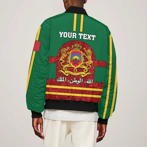 Morocco Proclamation Day Bomber Jacket with Marruecos Coat of Arms and Roses Pattern