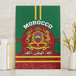 Morocco Proclamation Day Canvas Wall Art with Marruecos Coat of Arms and Roses Pattern