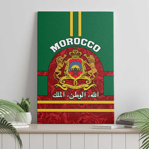 Morocco Proclamation Day Canvas Wall Art with Marruecos Coat of Arms and Roses Pattern