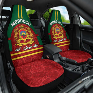 Morocco Proclamation Day Car Seat Cover with Marruecos Coat of Arms and Roses Pattern