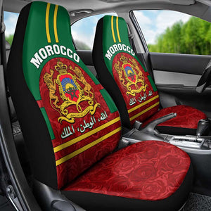 Morocco Proclamation Day Car Seat Cover with Marruecos Coat of Arms and Roses Pattern