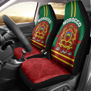 Morocco Proclamation Day Car Seat Cover with Marruecos Coat of Arms and Roses Pattern