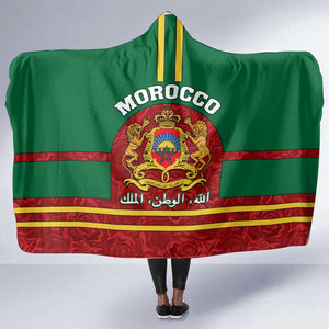 Morocco Proclamation Day Hooded Blanket with Marruecos Coat of Arms and Roses Pattern