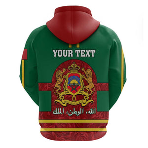 Morocco Proclamation Day Hoodie with Marruecos Coat of Arms and Roses Pattern