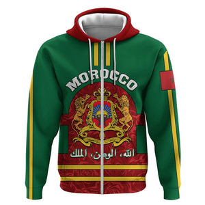 Morocco Proclamation Day Hoodie with Marruecos Coat of Arms and Roses Pattern