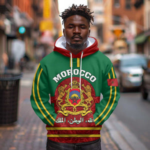 Morocco Proclamation Day Hoodie with Marruecos Coat of Arms and Roses Pattern