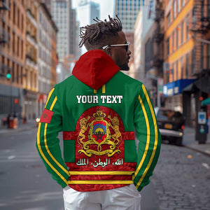 Morocco Proclamation Day Hoodie with Marruecos Coat of Arms and Roses Pattern