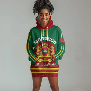 Morocco Proclamation Day Hoodie Dress with Marruecos Coat of Arms and Roses Pattern