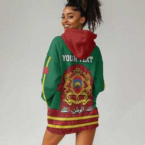 Morocco Proclamation Day Hoodie Dress with Marruecos Coat of Arms and Roses Pattern