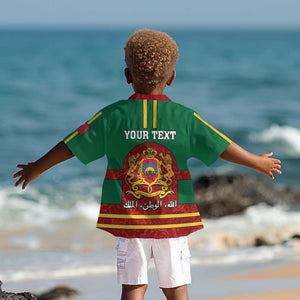 Morocco Proclamation Day Kid Hawaiian Shirt with Marruecos Coat of Arms and Roses Pattern