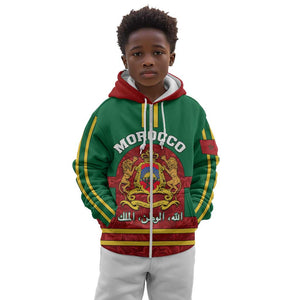 Morocco Proclamation Day Kid Hoodie with Marruecos Coat of Arms and Roses Pattern