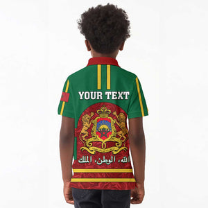 Morocco Proclamation Day Kid Polo Shirt with Marruecos Coat of Arms and Roses Pattern