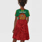 Morocco Proclamation Day Kid Short Sleeve Dress with Marruecos Coat of Arms and Roses Pattern