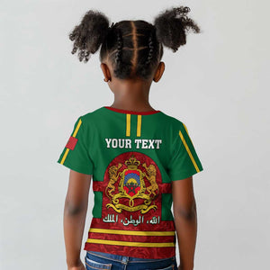 Morocco Proclamation Day Kid T shirt with Marruecos Coat of Arms and Roses Pattern