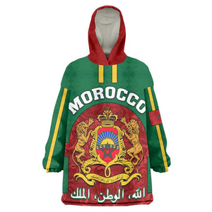 Morocco Proclamation Day KId Wearable Blanket Hoodie with Marruecos Coat of Arms and Roses Pattern