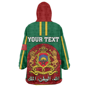 Morocco Proclamation Day KId Wearable Blanket Hoodie with Marruecos Coat of Arms and Roses Pattern