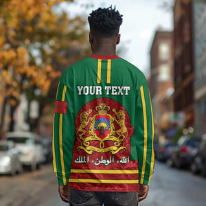 Morocco Proclamation Day Long Sleeve Shirt with Marruecos Coat of Arms and Roses Pattern LT01