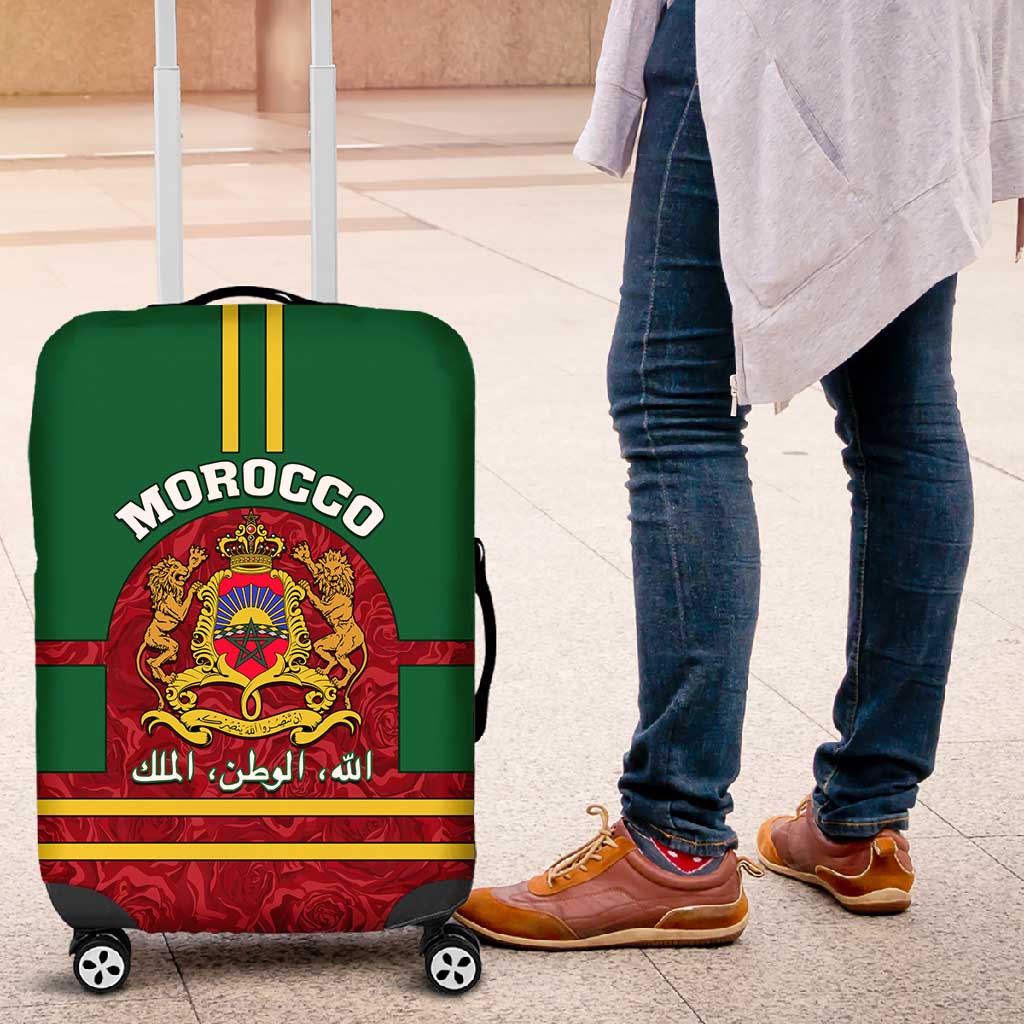 Morocco Proclamation Day Luggage Cover with Marruecos Coat of Arms and Roses Pattern