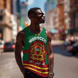 Morocco Proclamation Day Men Tank Top with Marruecos Coat of Arms and Roses Pattern