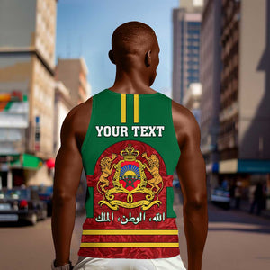 Morocco Proclamation Day Men Tank Top with Marruecos Coat of Arms and Roses Pattern