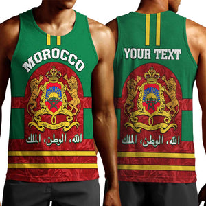 Morocco Proclamation Day Men Tank Top with Marruecos Coat of Arms and Roses Pattern