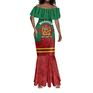 Morocco Proclamation Day Mermaid Dress with Marruecos Coat of Arms and Roses Pattern