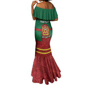 Morocco Proclamation Day Mermaid Dress with Marruecos Coat of Arms and Roses Pattern