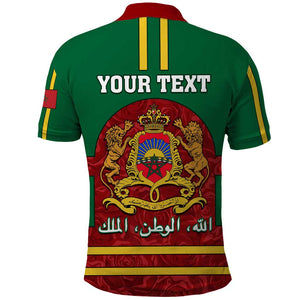 Morocco Proclamation Day Polo Shirt with Marruecos Coat of Arms and Roses Pattern