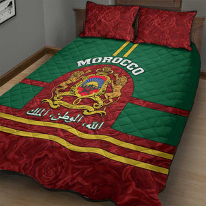 Morocco Proclamation Day Quilt Bed Set with Marruecos Coat of Arms and Roses Pattern