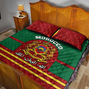 Morocco Proclamation Day Quilt Bed Set with Marruecos Coat of Arms and Roses Pattern