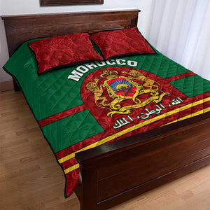 Morocco Proclamation Day Quilt Bed Set with Marruecos Coat of Arms and Roses Pattern