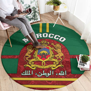 Morocco Proclamation Day Round Carpet with Marruecos Coat of Arms and Roses Pattern