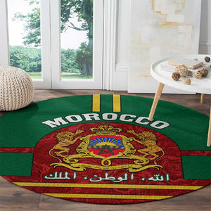 Morocco Proclamation Day Round Carpet with Marruecos Coat of Arms and Roses Pattern