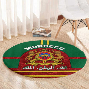 Morocco Proclamation Day Round Carpet with Marruecos Coat of Arms and Roses Pattern