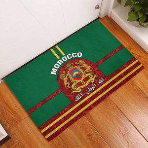 Morocco Proclamation Day Rubber Doormat with Marruecos Coat of Arms and Roses Pattern